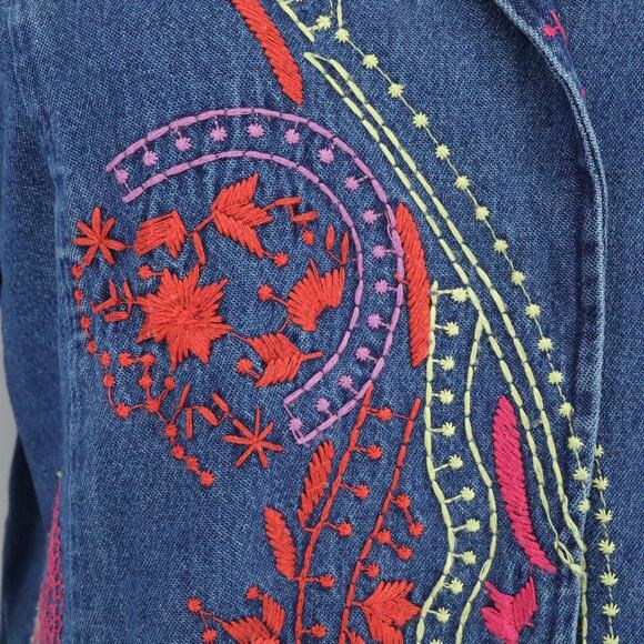 Coldwater Creek Jacket Womens Small Blue Embroidered Cotton Denim Jean Snaps - Picture 10 of 16